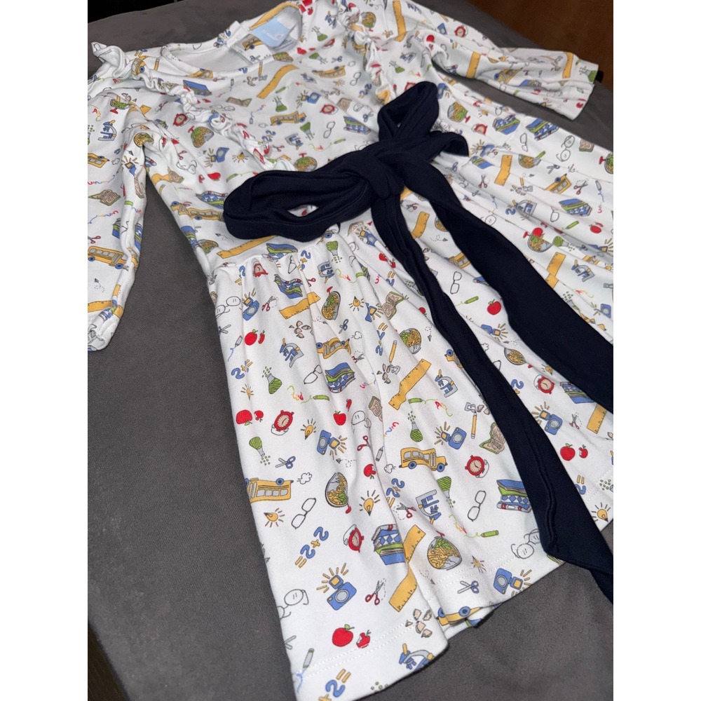 Bella Bliss Girls Back to School Dress White School Bus Print Ruffle Sash Size 7 - Picture 4 of 5